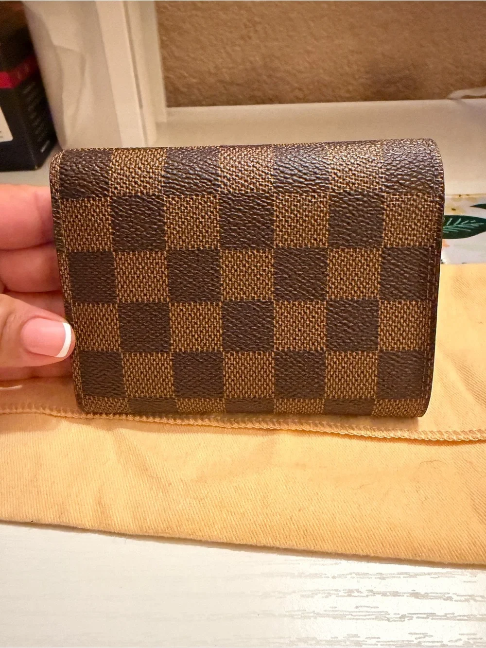 Louis Vuitton Brown Checkered Envelope Wallet with Red Snap